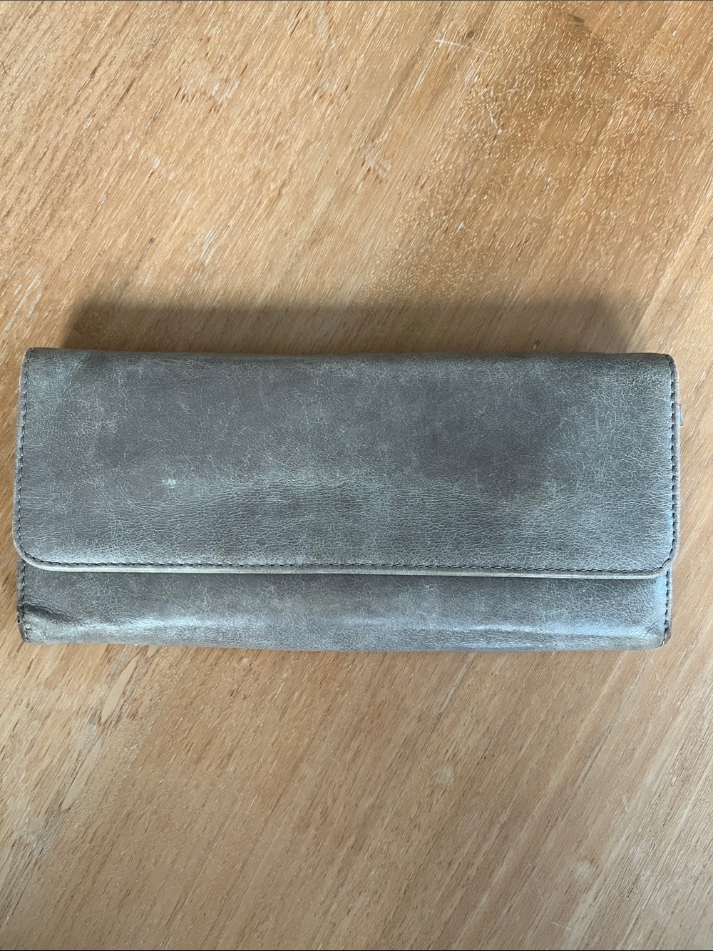 HOBO Metallic Gray Leather Continental Wallet